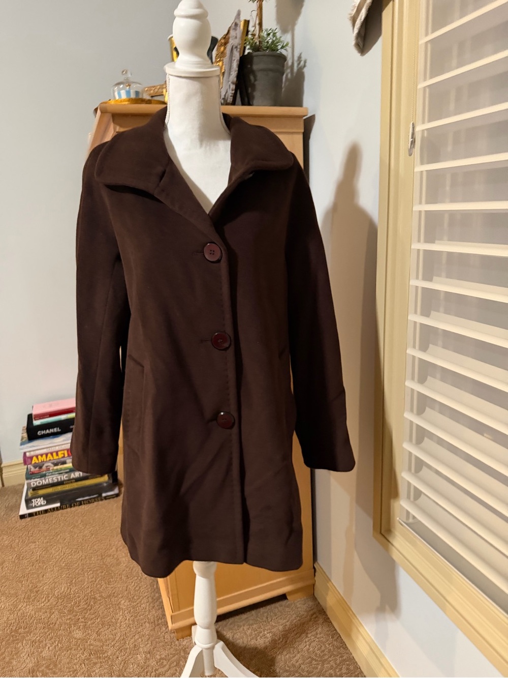 NWOT Ellen Tracy Angora Wool Blend Pea Coat Size 6 Brown - Picture 10 of 16